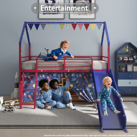 Jack - House Loft Bed With Slide And Curtain Set - view 69
