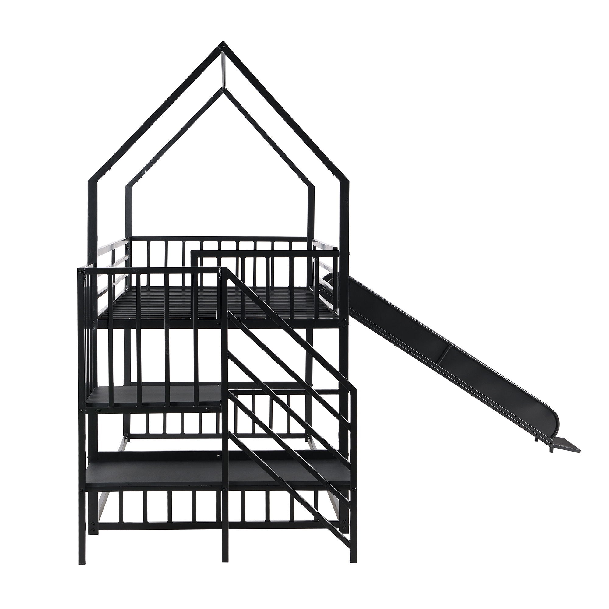 Twin Over Twin Metal Bunk Bed House Bed With Slide And Staircase