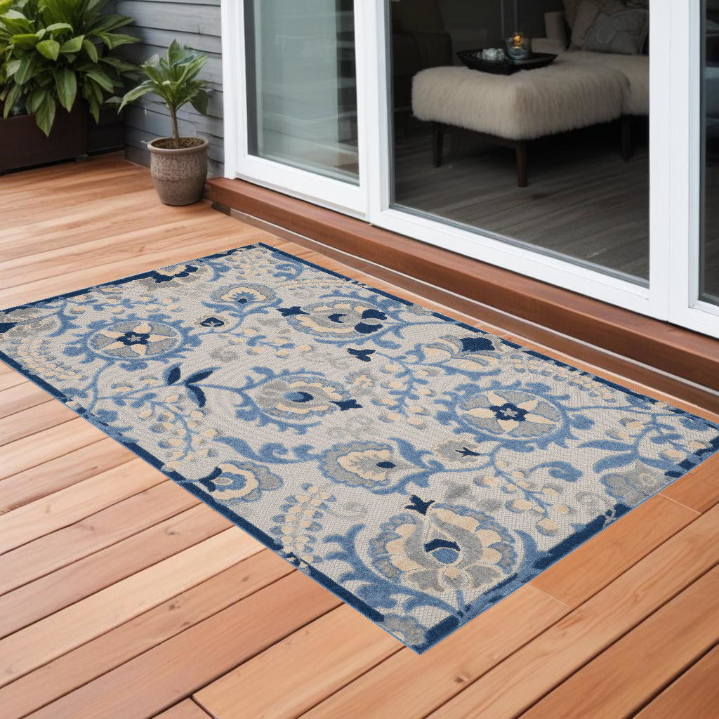 3' X 4' Toile Non Skid Indoor / Outdoor Area Rug - Blue / Gray