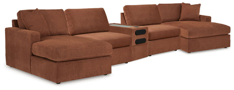 Modmax - Spice - Sectional Light Brown 5 Pc. Sectional With Double Chaise and Audio Console by Signature Design by Ashley® | Bel Furniture