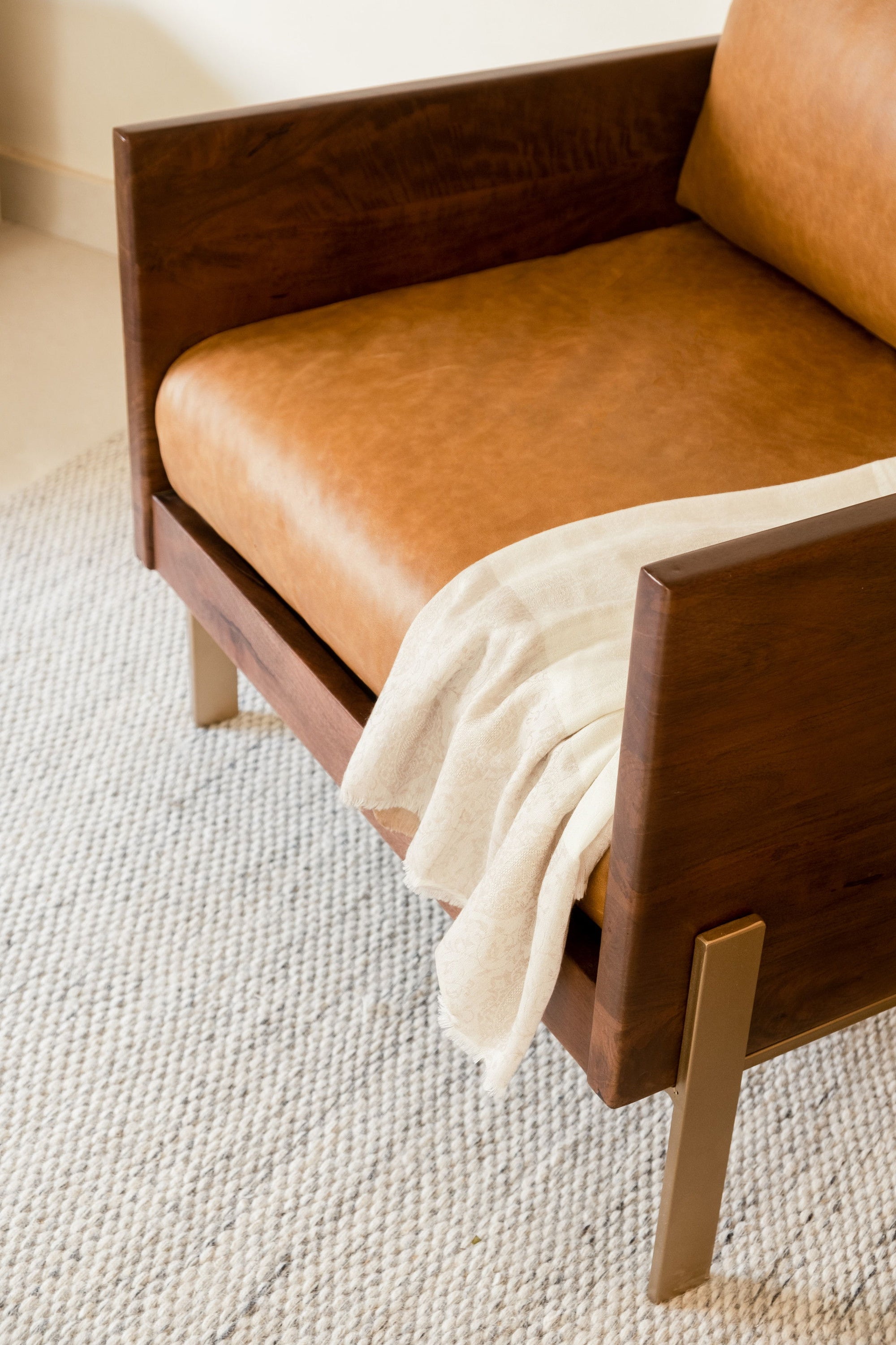 Top Grain Leather And Gold Arm Chair - Carmel Brown