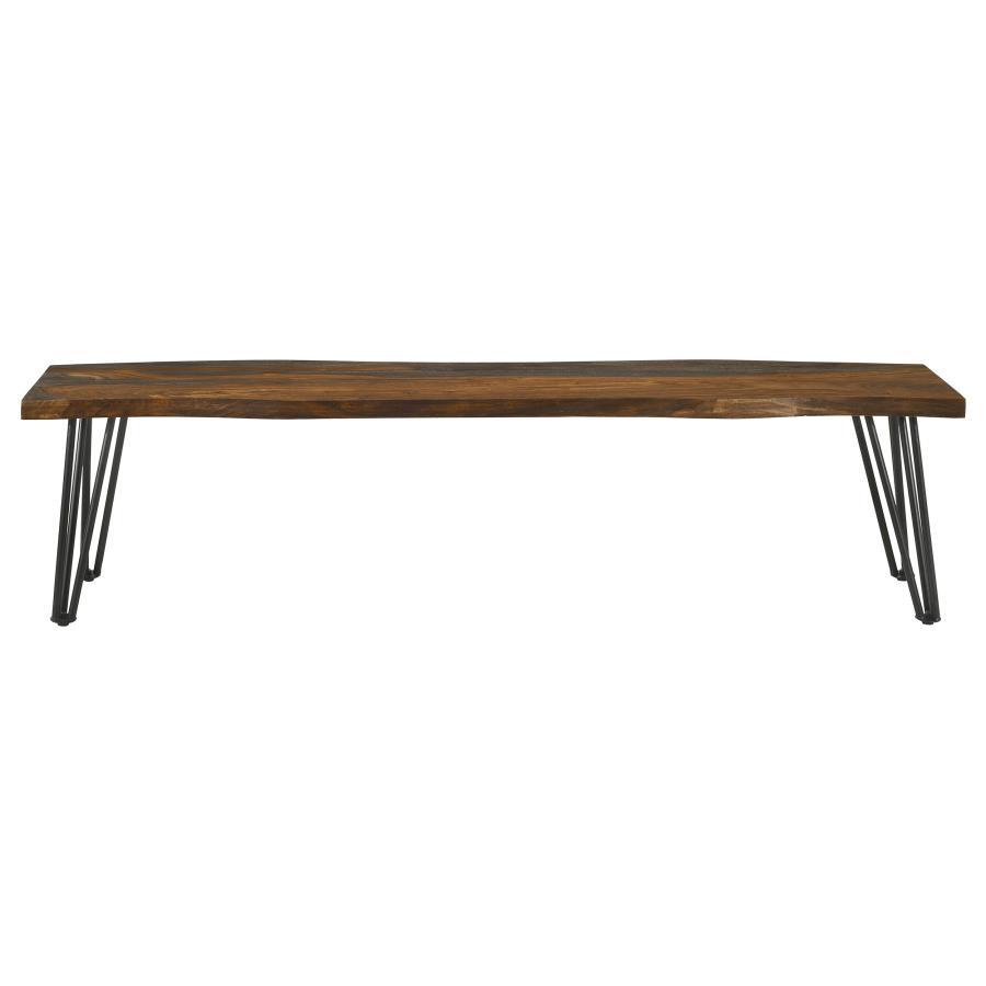 Neve - Live Edge Wood Dining Bench Hairpin Legs - Gray Sheesham by CoasterEssence | Bel Furniture