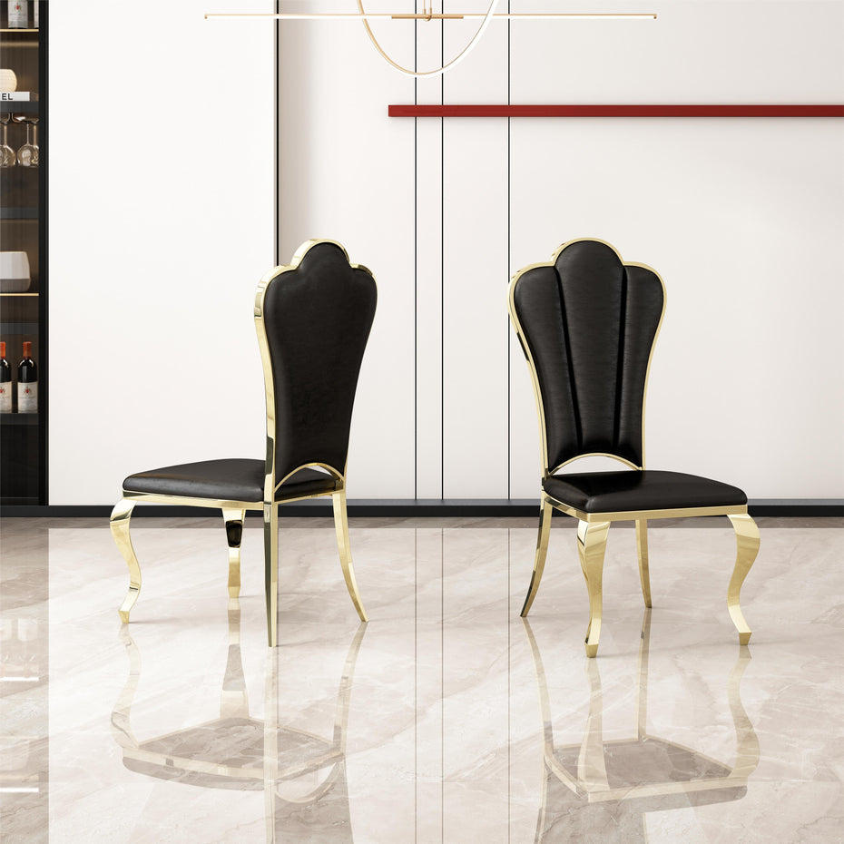 Modern Leatherette Dining Chairs (Set of 2), Unique Backrest Design With Stripe Armless Chair