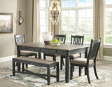 Tyler Creek - Dining Table Set Dark Gray 6 Pc. - Rectangular Dining Room Table, 4 Upholstered Side Chairs, Upholstered Bench by Signature Design by Ashley® | Bel Furniture