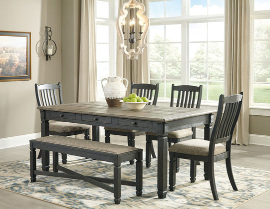 Tyler Creek - Dining Table Set Dark Gray 6 Pc. - Rectangular Dining Room Table, 4 Upholstered Side Chairs, Upholstered Bench by Signature Design by Ashley® | Bel Furniture