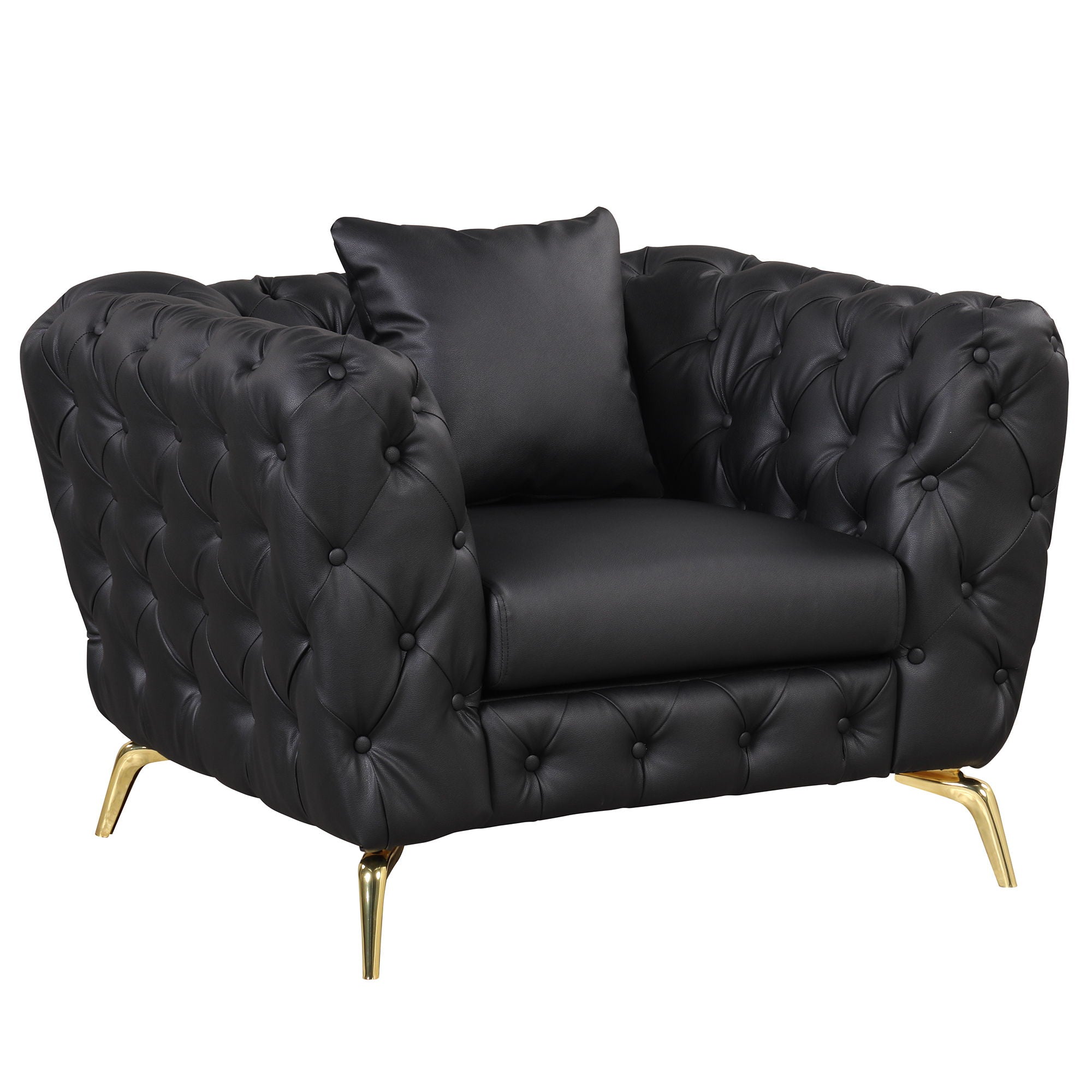 Modern Sofa Couch PU Upholstered Sofa With Sturdy Metal Legs, Button Tufted Back, Single Sofa Chair For Living Room, Apartment, Home Office - Black