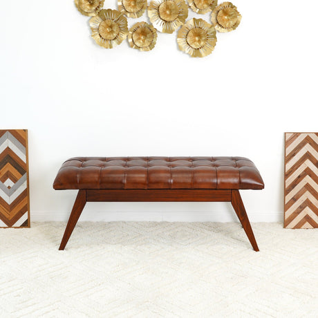 Maja - Mid-Century Modern Leather Bench - Cognac / Dark Brown by Ashcroft Furniture | Bel Furniture