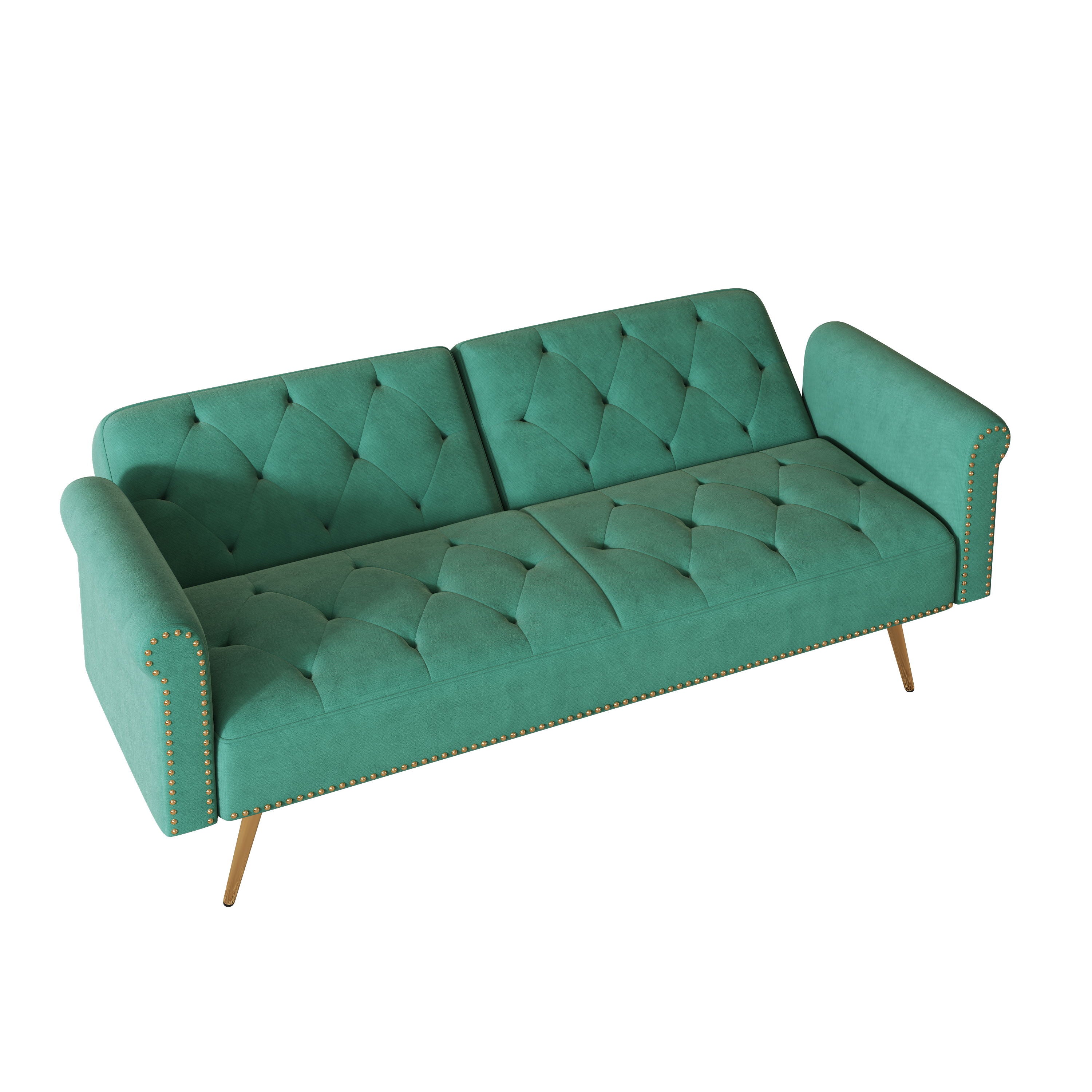 Velvet Nail Head Sofa Bed With Throw Pillow