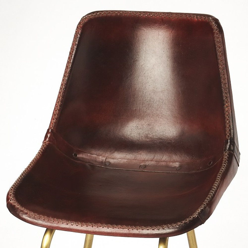 Leather And Iron Bar Chair - Brown / Gold