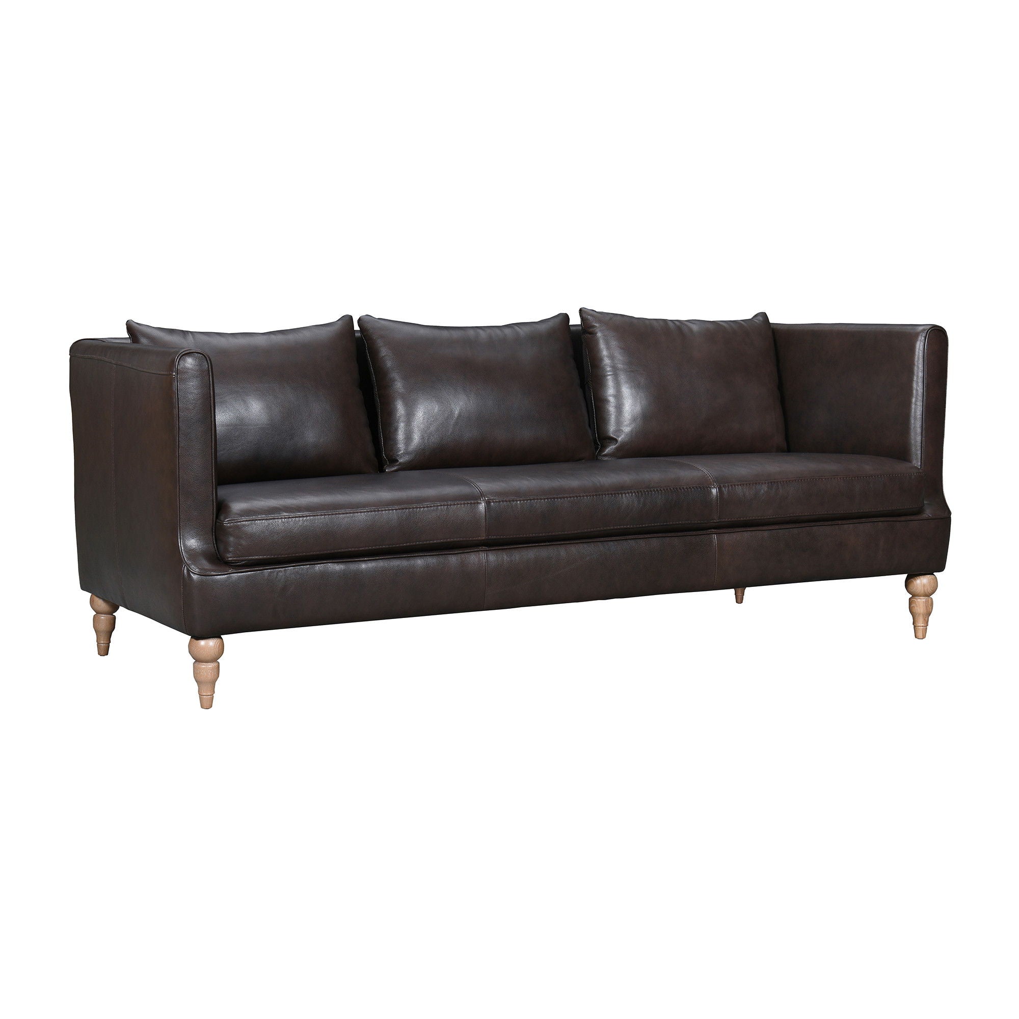 Leather Sofa With Brown Legs - Dark Brown