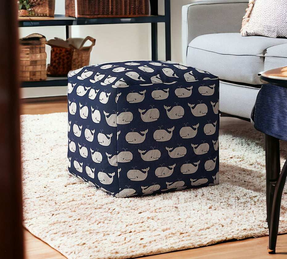 Twill Whale Pouf Cover - Blue