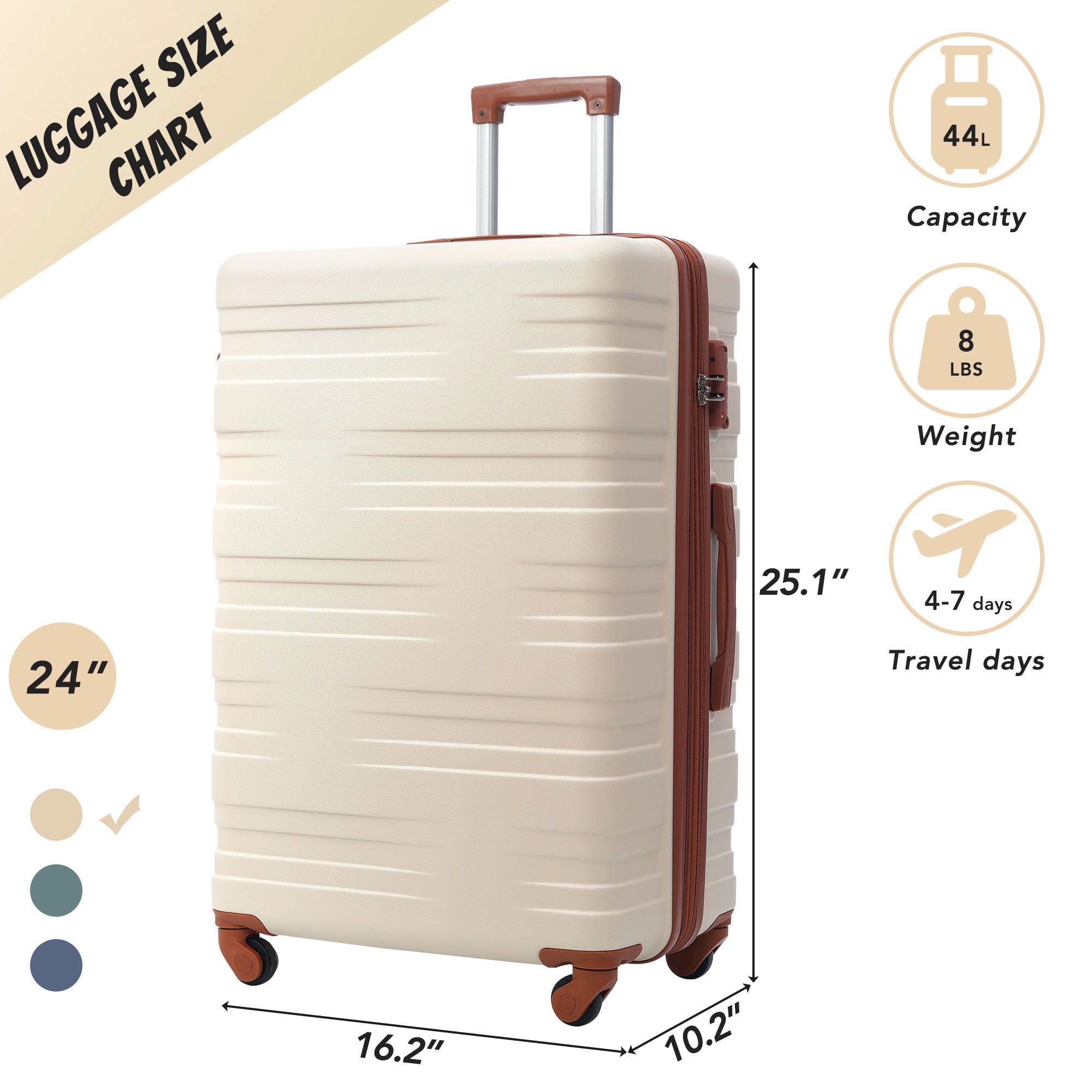 Luggage With Tsa Lock Spinner Wheels Hardside Expandable Luggage Travel Suitcase Check In Luggage ABS 24"