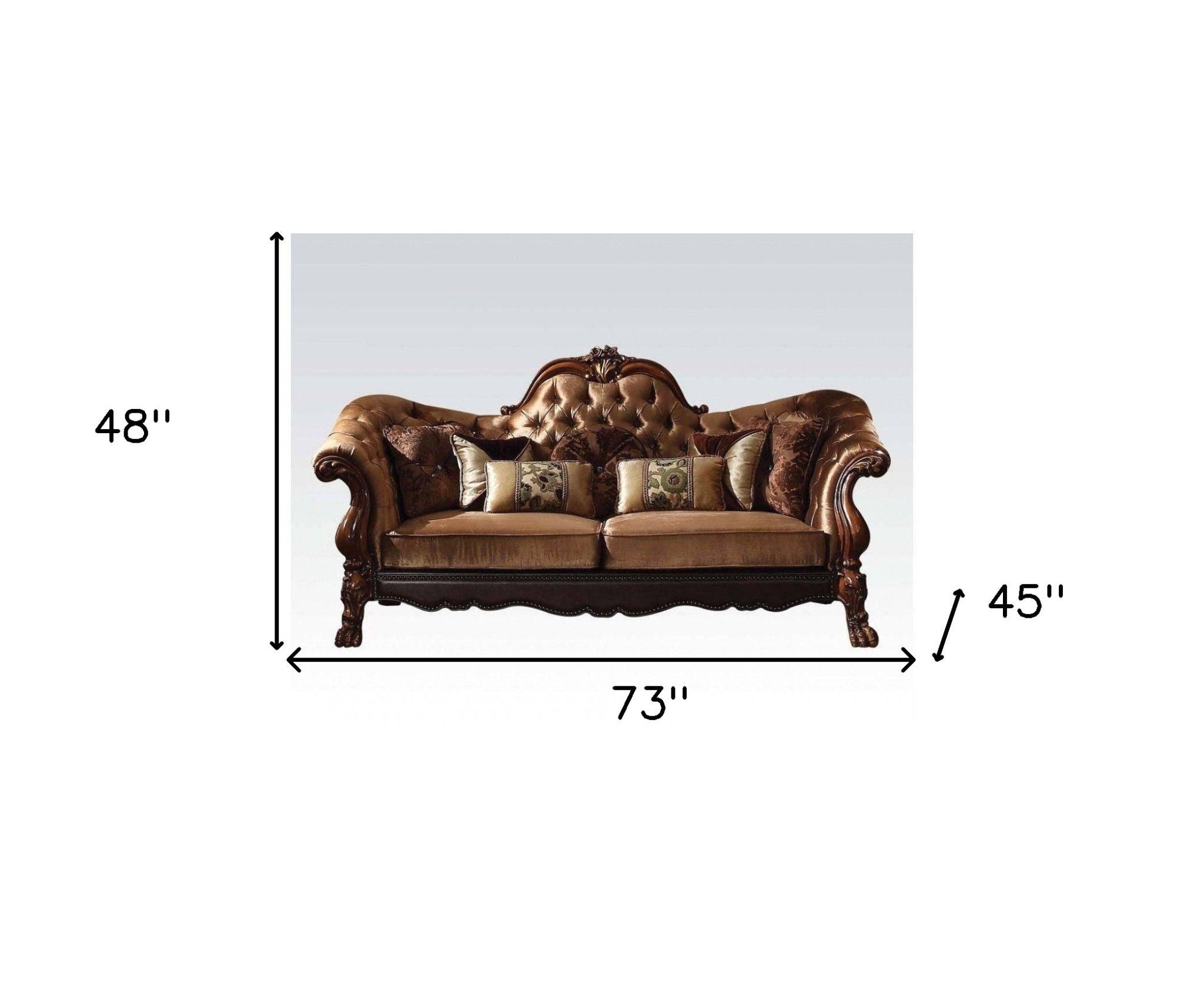 Velvet Chesterfield Loveseat And Toss Pillows - Dark Brown / Brown