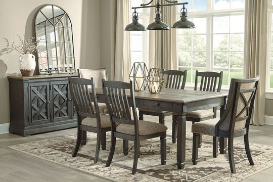 Tyler Creek - Dining Table Set Dark Gray 8 Pc. - Rectangular Dining Room Table, 4 Upholstered Side Chairs, 2 Dining Room Upholstered Side Chairs, Server by Signature Design by Ashley® | Bel Furniture
