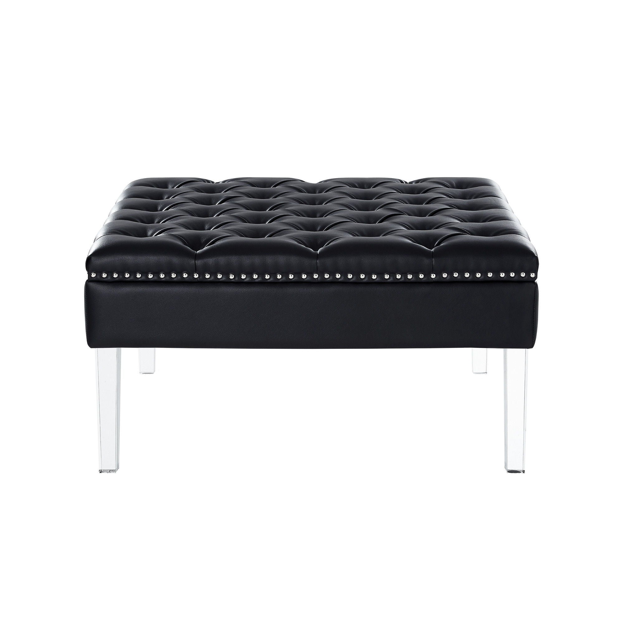 Faux Leather Cocktail Ottoman - Black / Clear