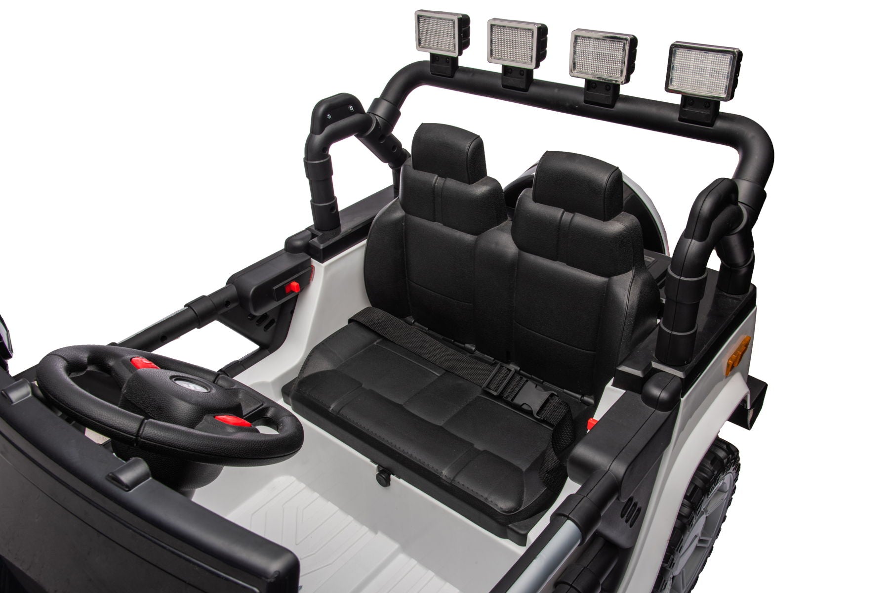 12V7A 30W*2 Four-Wheel Drive Leather Seat One Button Start, Forward And Backward, High And Low Speed, Music, Front Light, Power Display, Two Doors Can Open, 2.4G R / C, Seat Belt Four Wheel Absorber