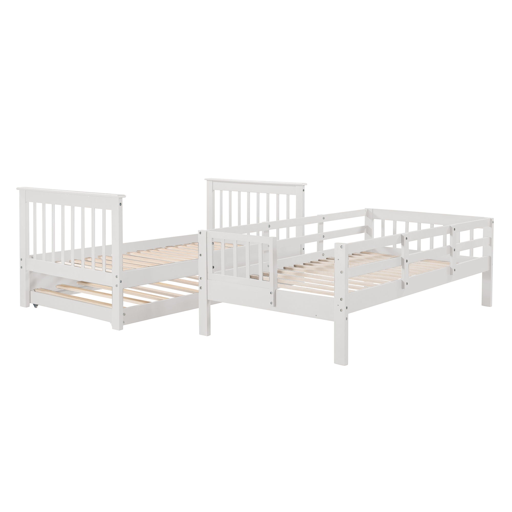 Stairway Bunk Bed With Twin Size Trundle, Storage And Guard Rail For Bedroom, Dorm