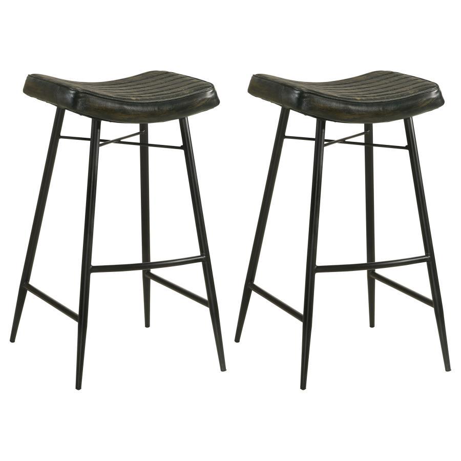 Bayu - Leather Upholstered Saddle Seat Backless Bar Stool (Set of 2) Dark Brown by Coaster Fine Furniture | Bel Furniture