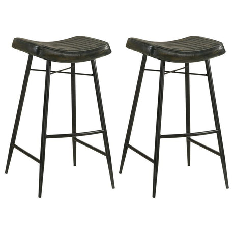 Bayu - Leather Upholstered Saddle Seat Backless Bar Stool (Set of 2) Dark Brown by Coaster Fine Furniture | Bel Furniture
