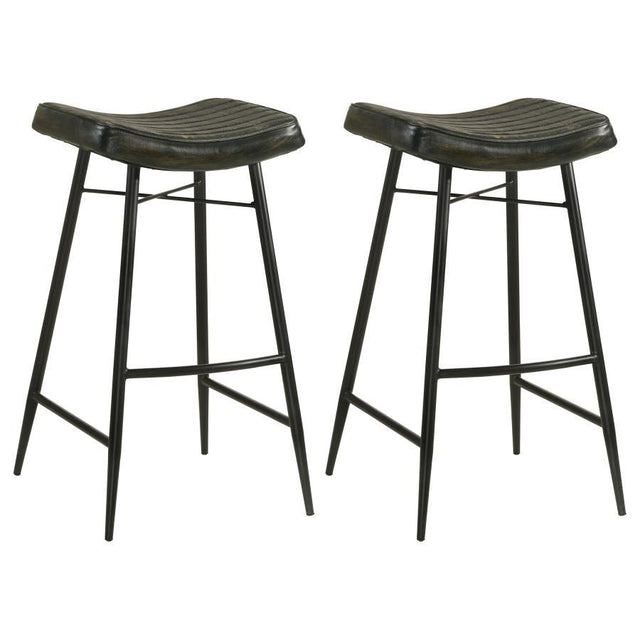 Bayu - Leather Upholstered Saddle Seat Backless Bar Stool (Set of 2) Dark Brown by Coaster Fine Furniture | Bel Furniture