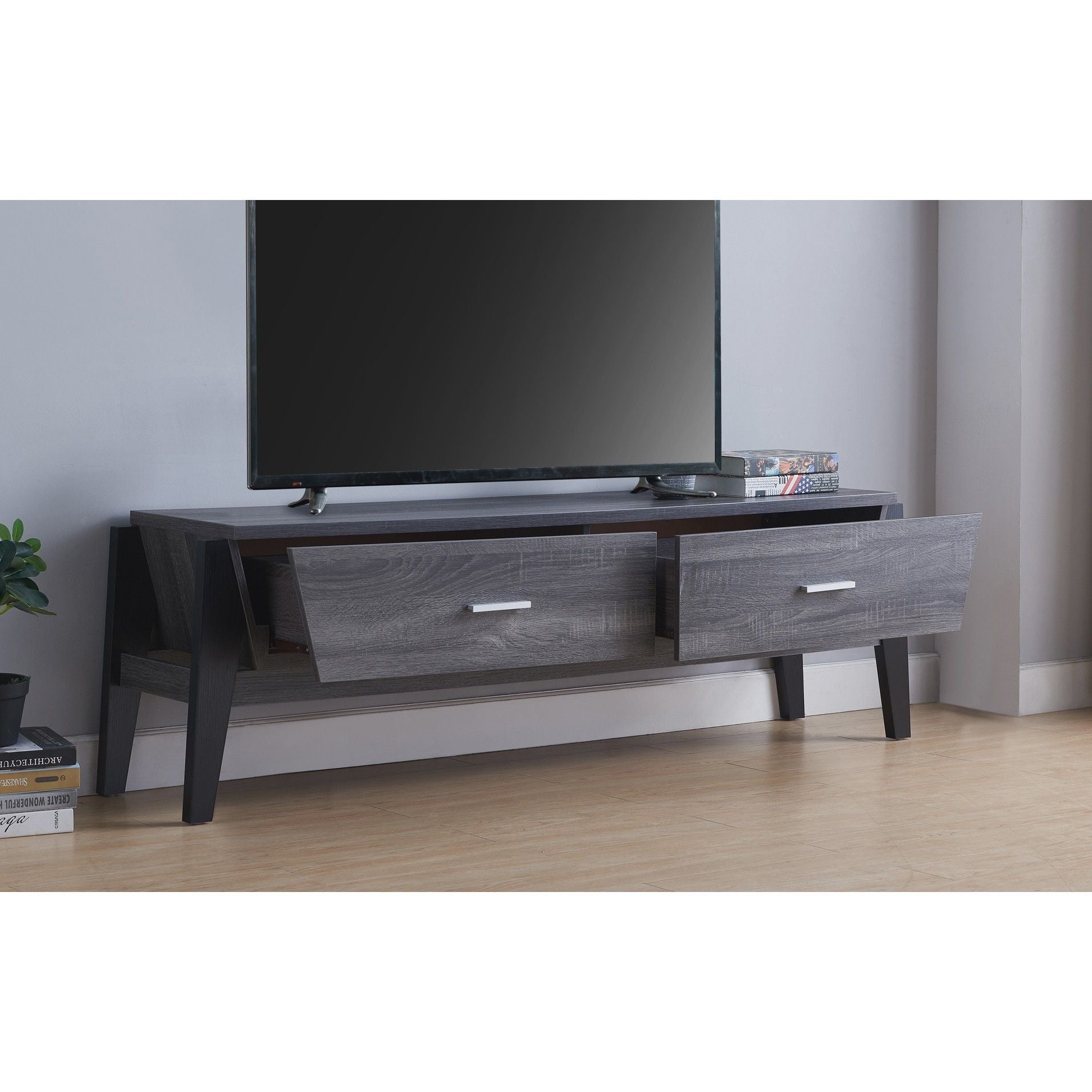 Particle Board And Cabinet Enclosed Storage TV Stand - Black / Gray