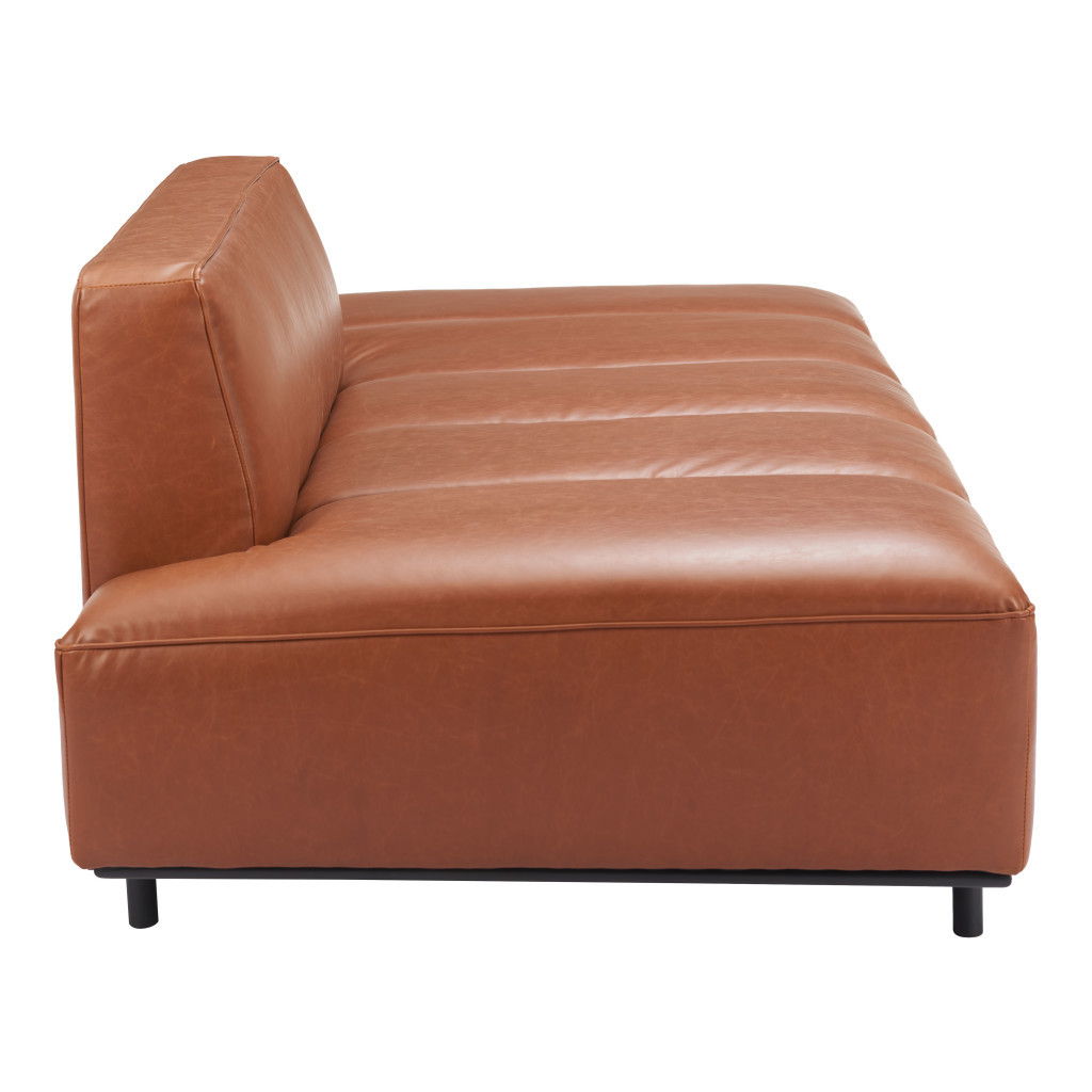 Sofa Faux Leather With Black Legs - Brown