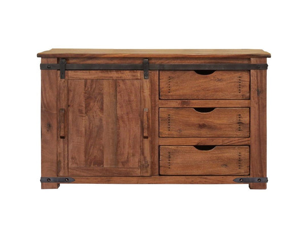 Solid Wood, Enclosed Storage Distressed TV Stand - Brown