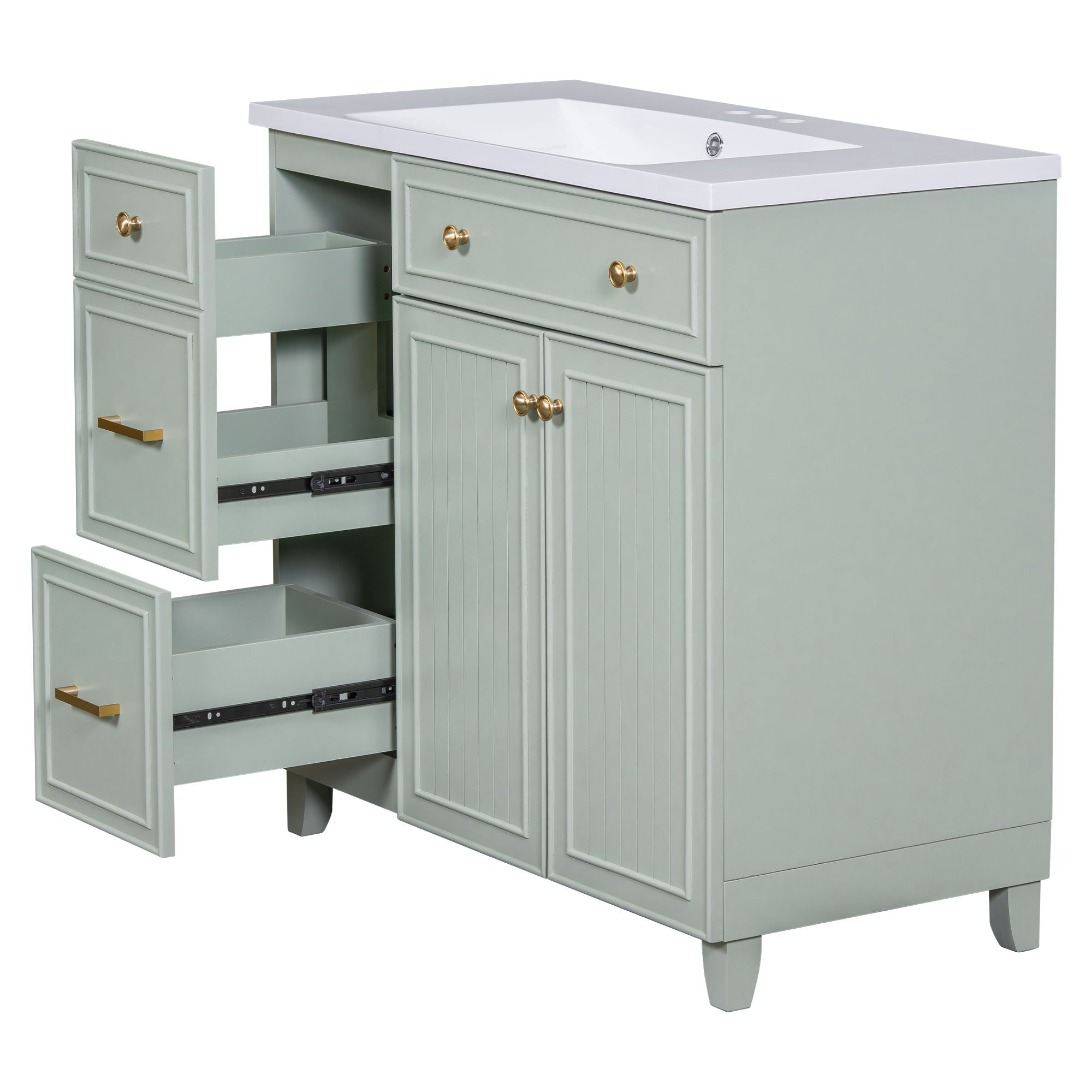 Bathroom Vanity, Transitional Style Bathroom Cabinet With Resin Sink, Single Bathroom Cabinet, With 2 Drawers And 1 Adjustable Storage Shelf, 2 Soft-Close Doors