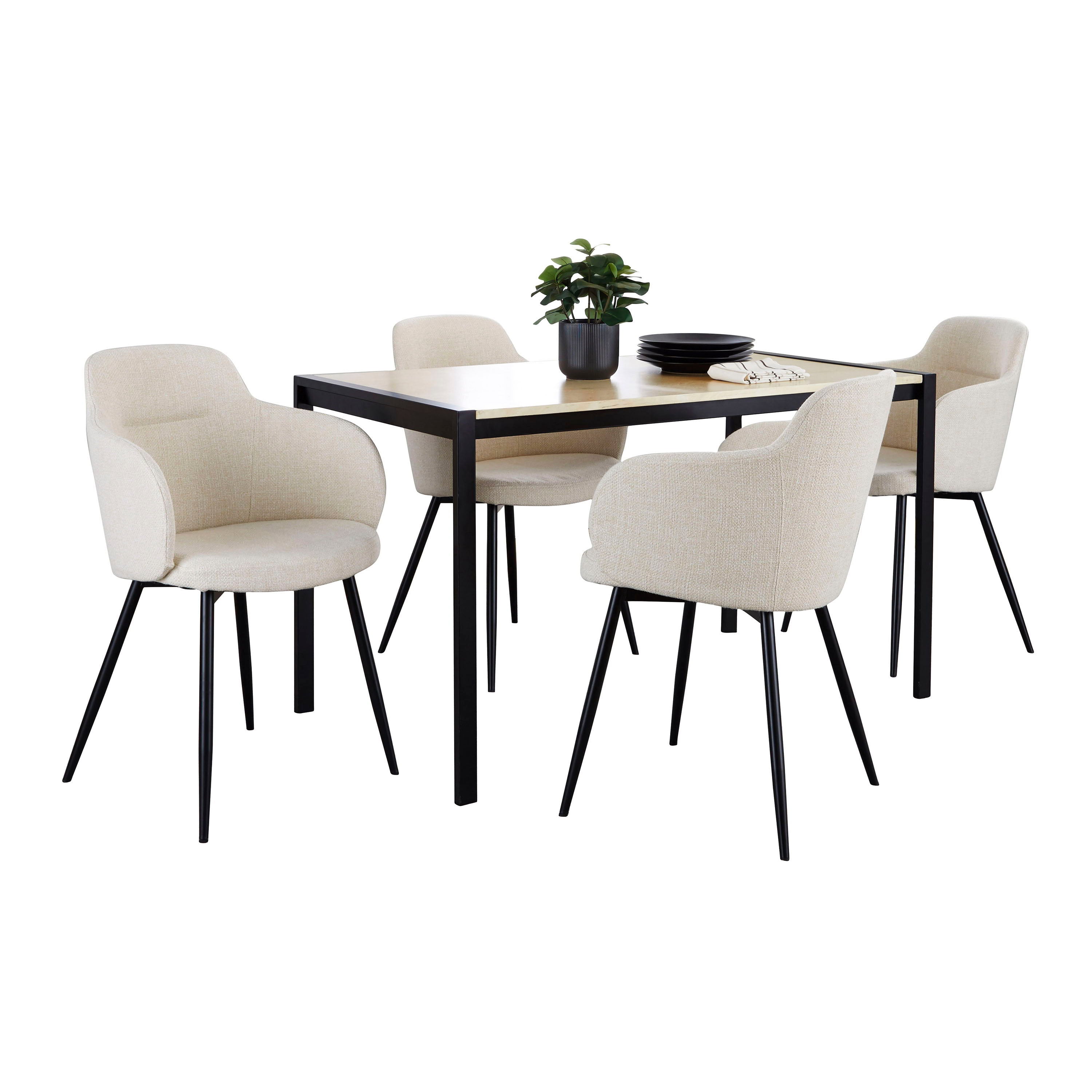 Fuji Boyne - 5 Piece Contemporary Dining Set - Black / Natural / Cream