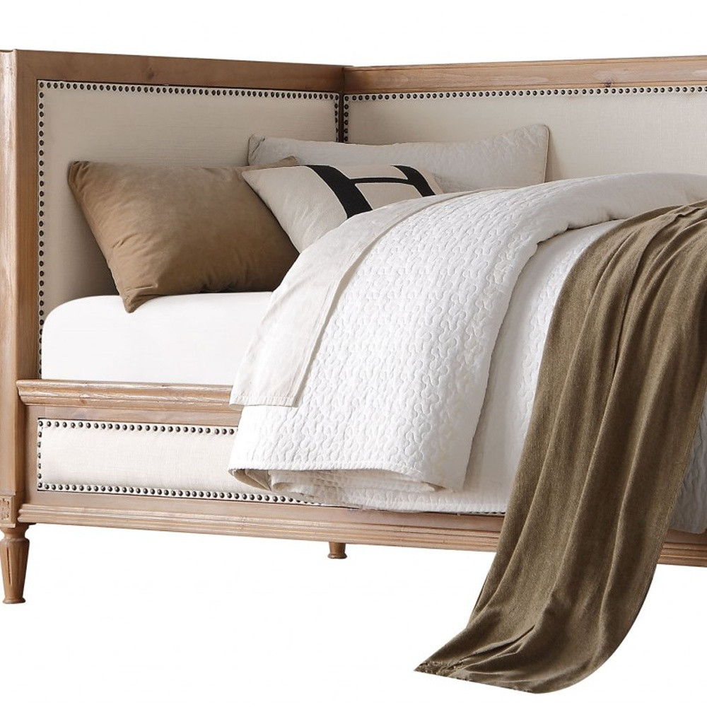 Nail Head Trim Twin Daybed - Oak / Linen