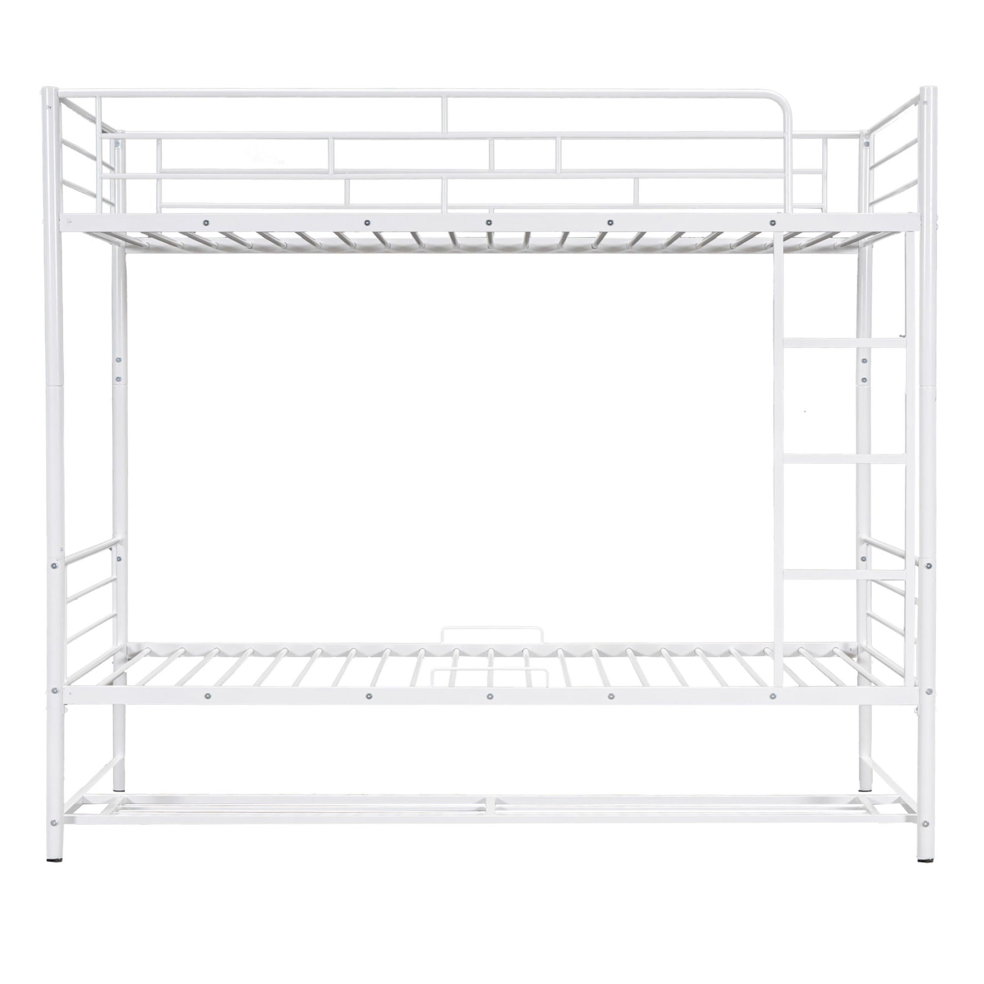 Twin Over Twin Metal Bunk Bed With Shelf And Guardrails