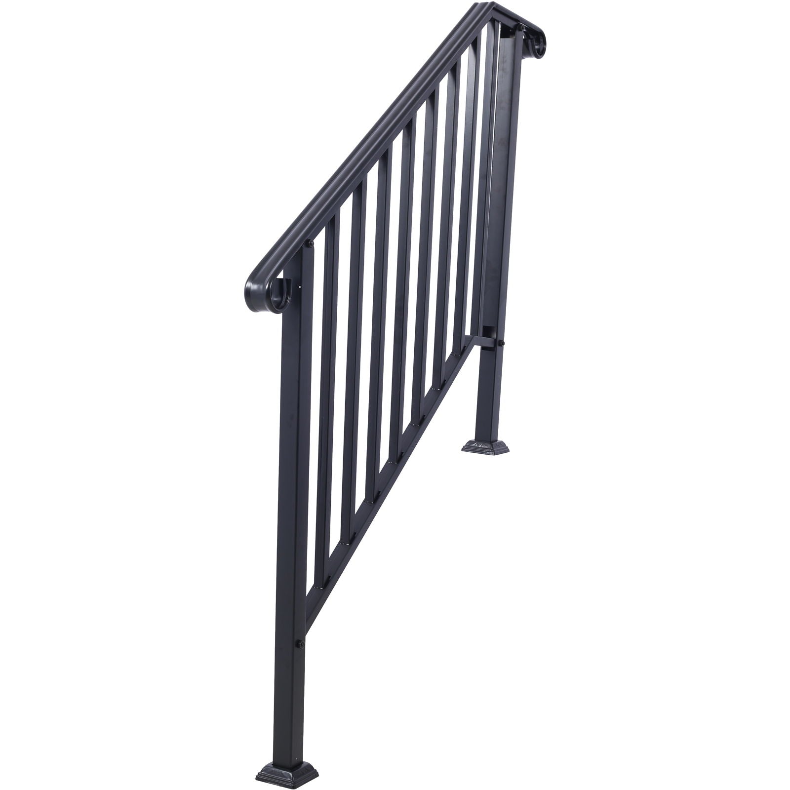 Handrails For Outdoor Steps, Fit 2 Or 3 Steps Outdoor Stair Railing, Wrought Iron Handrail, Flexible Porch Railing, Transitional Handrails For Concrete Steps Or Wooden Stairs