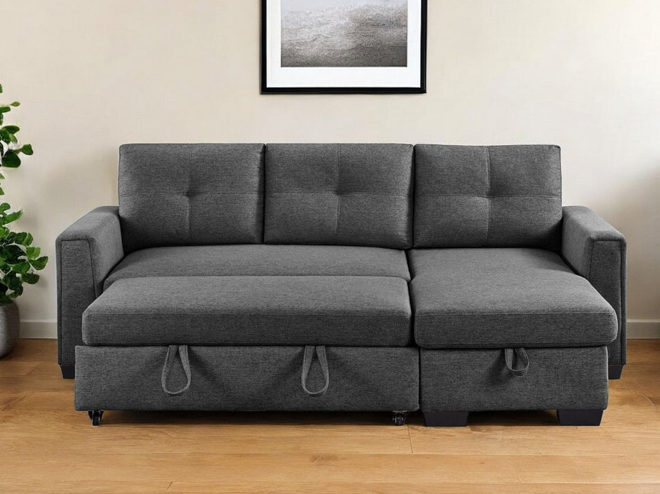 Polyester Blend Convertible Futon Sleeper Sofa With Black Legs - Dark Gray