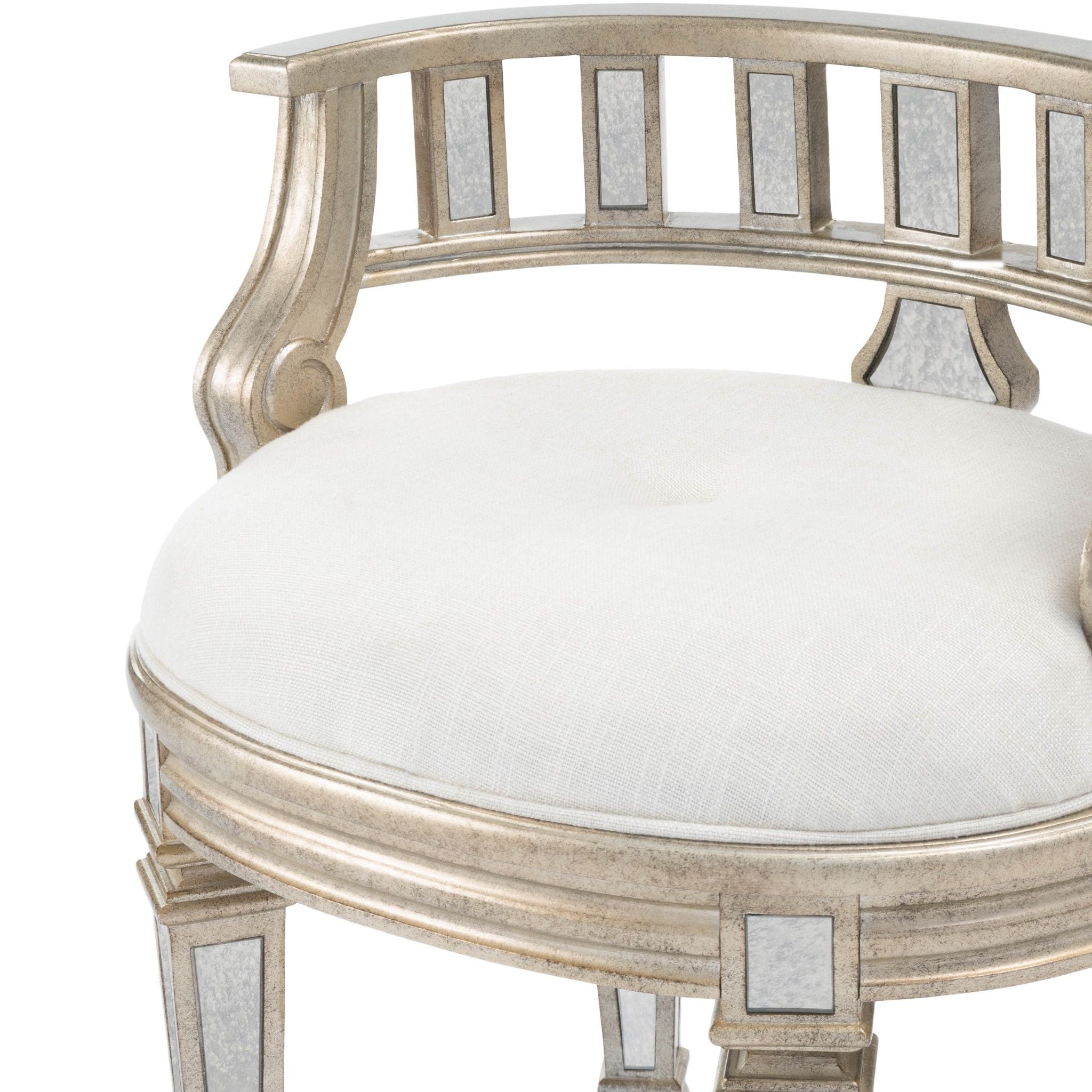 Linen Metallic Round Ottoman - Cream / Silver