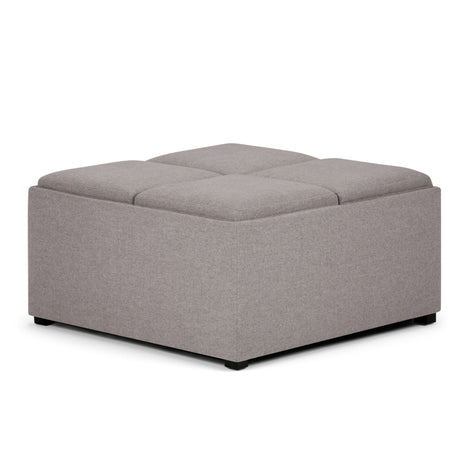 Avalon - Square Coffee Table, Storage Ottoman Pearl Silver Fabric by Simpli-Home | Bel Furniture