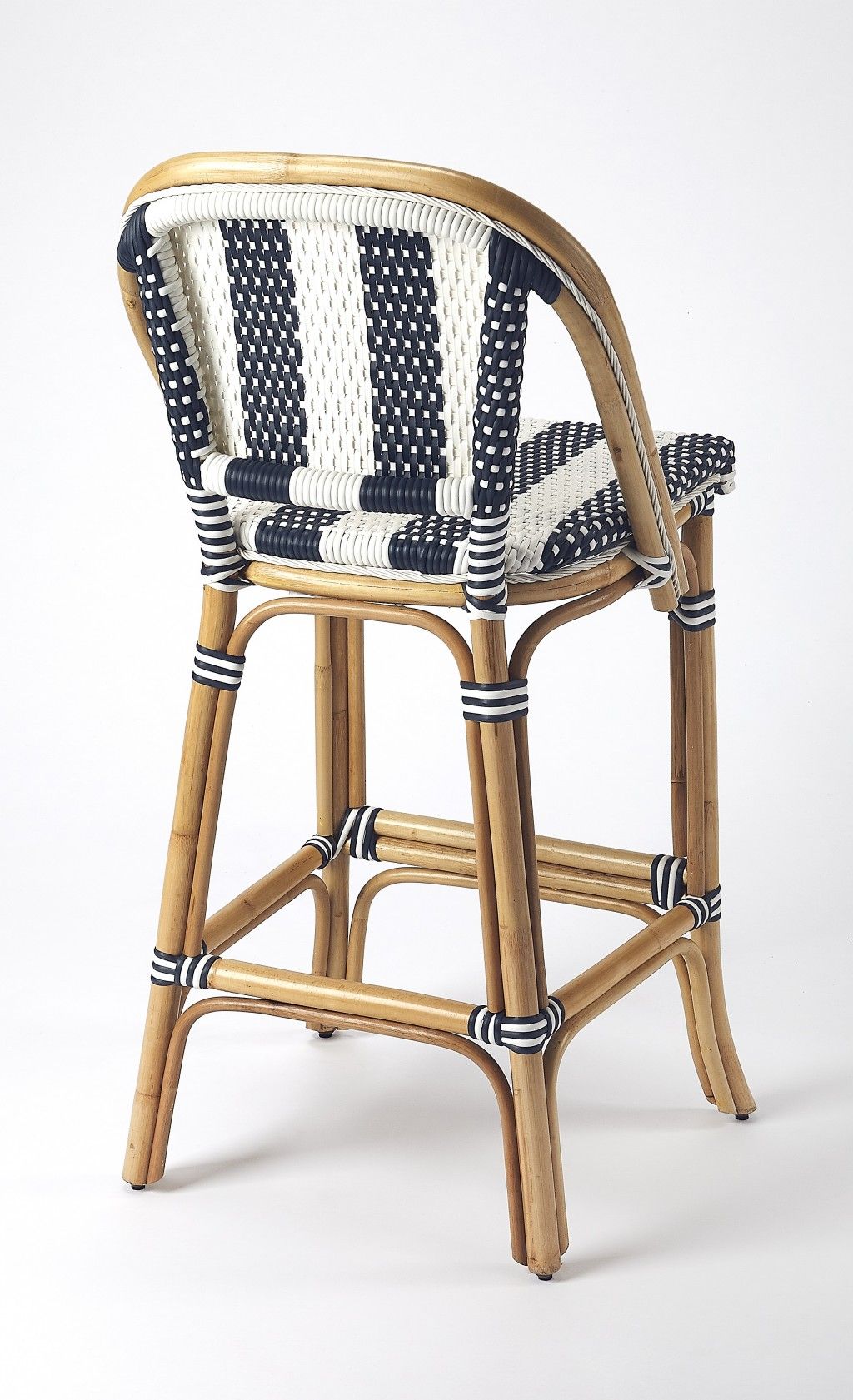 Natural Rattan Bar Chair - Blue / White