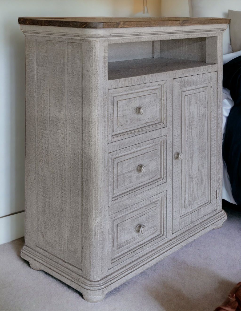 Solid Wood Three Drawer Chest - Gray