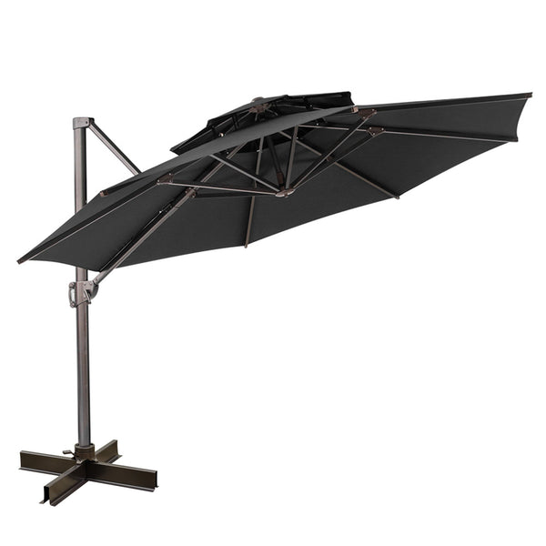 Round Tilt Cantilever, Patio Umbrella With Stand - Black