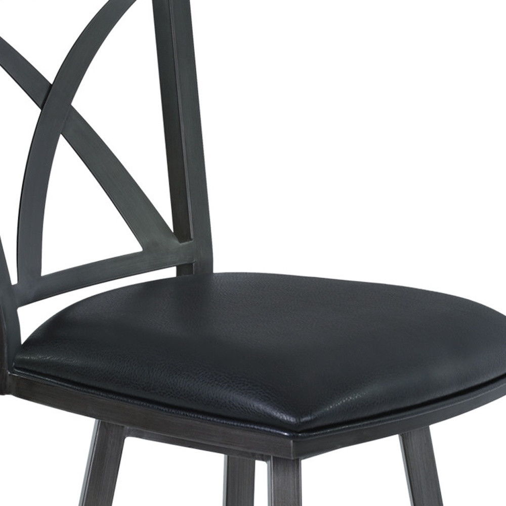 Faux Leather Swivel Bar Height Bar Chair - Black