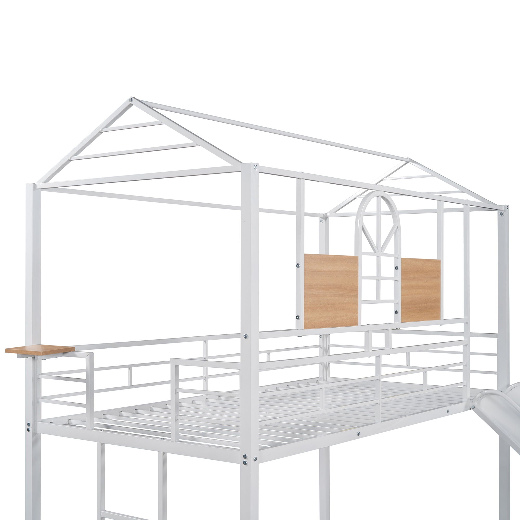 Twin Over Twin Metal Bunk Bed, Metal Housebed With Slide, Three Colors Available