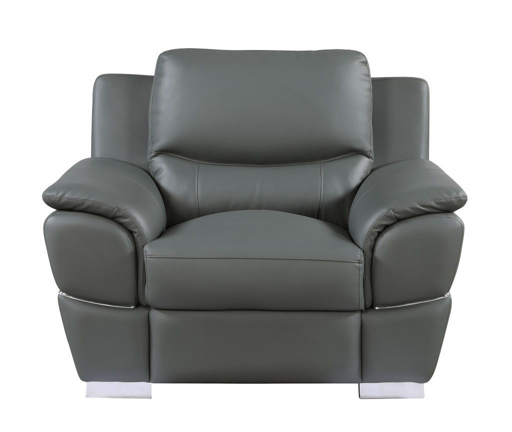 Three Piece Indoor Genuine Leather Six Person Seating Set - Gray