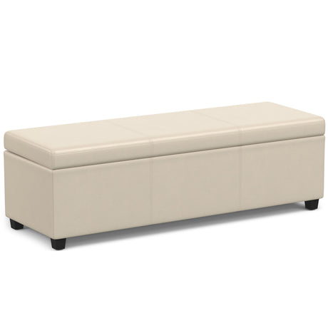 Avalon - Multifunctional Storage Ottoman Bench Beige 53.9"W x 18"D x 16.1"H Faux Leather by Simpli-Home | Bel Furniture