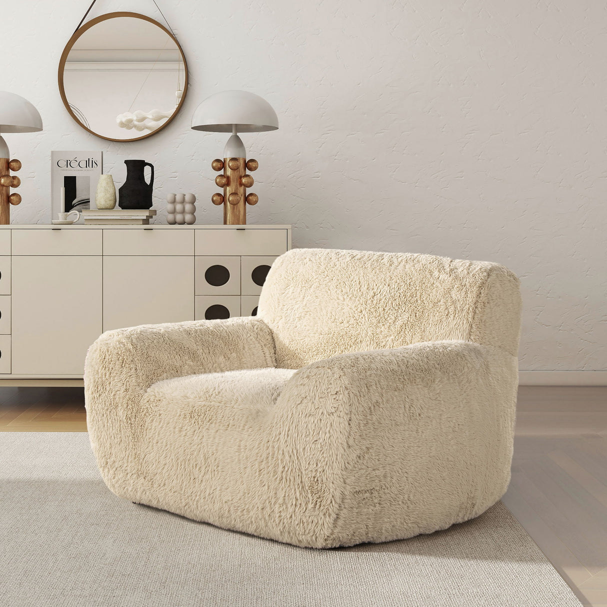Summit - Faux Sheepskin Overstuffed Arm Chair - Cream Beige by Jennifer Taylor Home | Bel Furniture