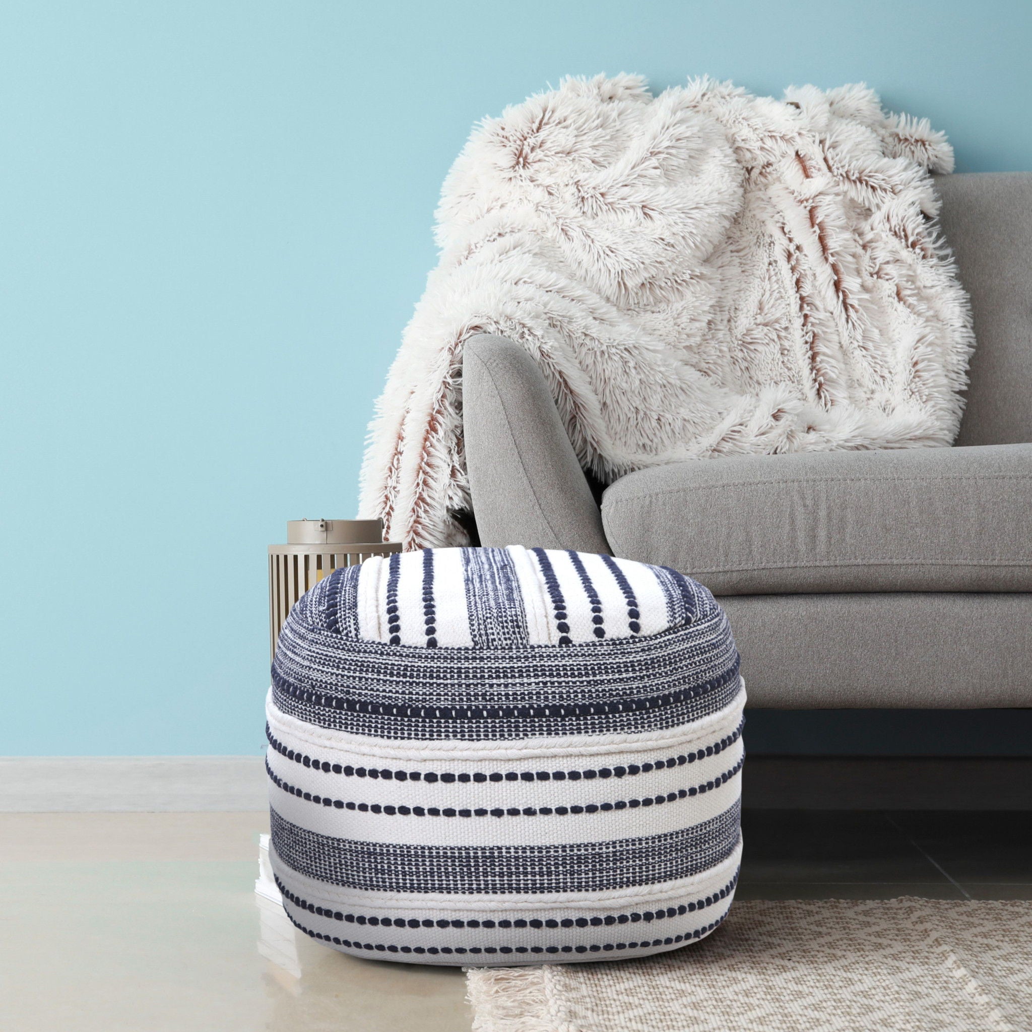 Cotton Round Ottoman - Blue