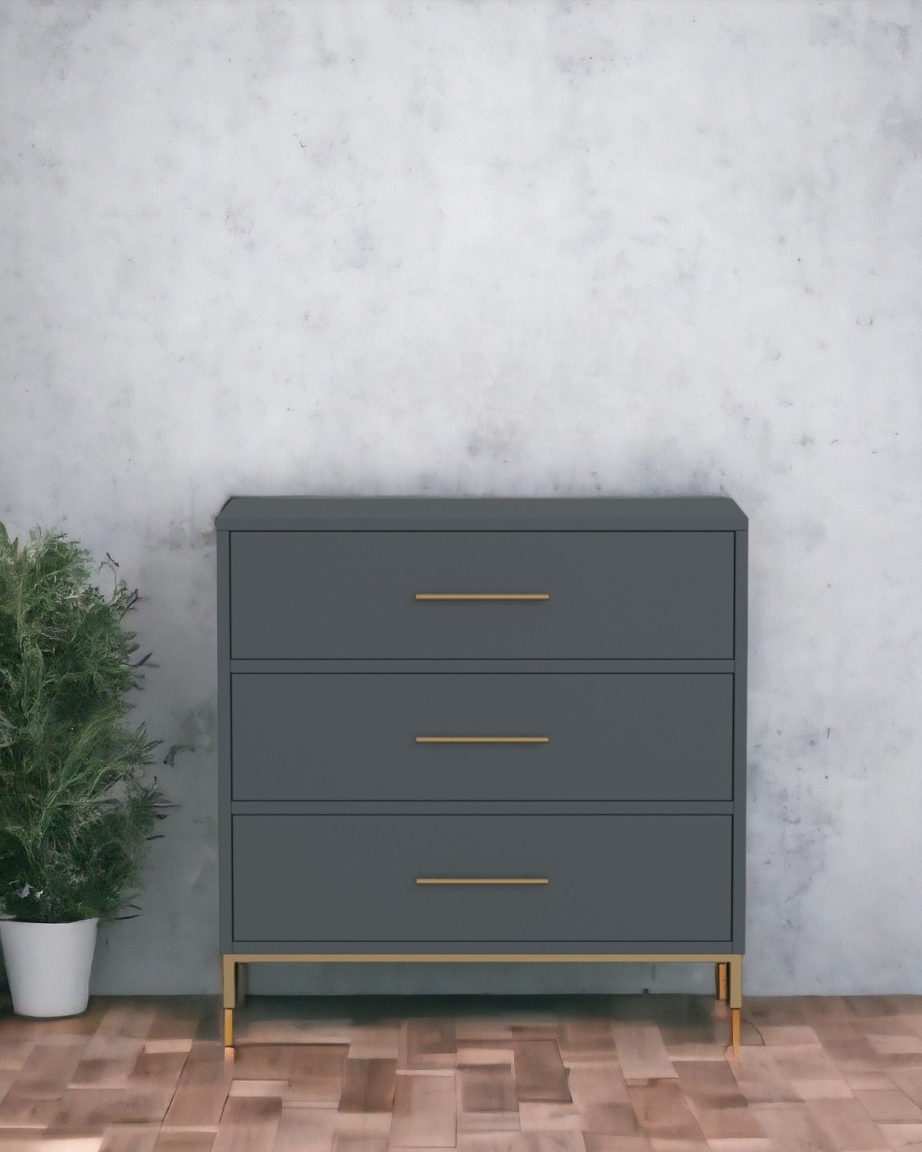 Solid Three Drawer Chest - Gray