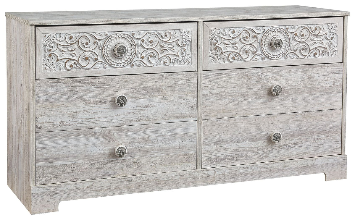 Paxberry - Whitewash - Six Drawer Dresser - Vinyl-Wrapped by Signature Design by Ashley® | Bel Furniture