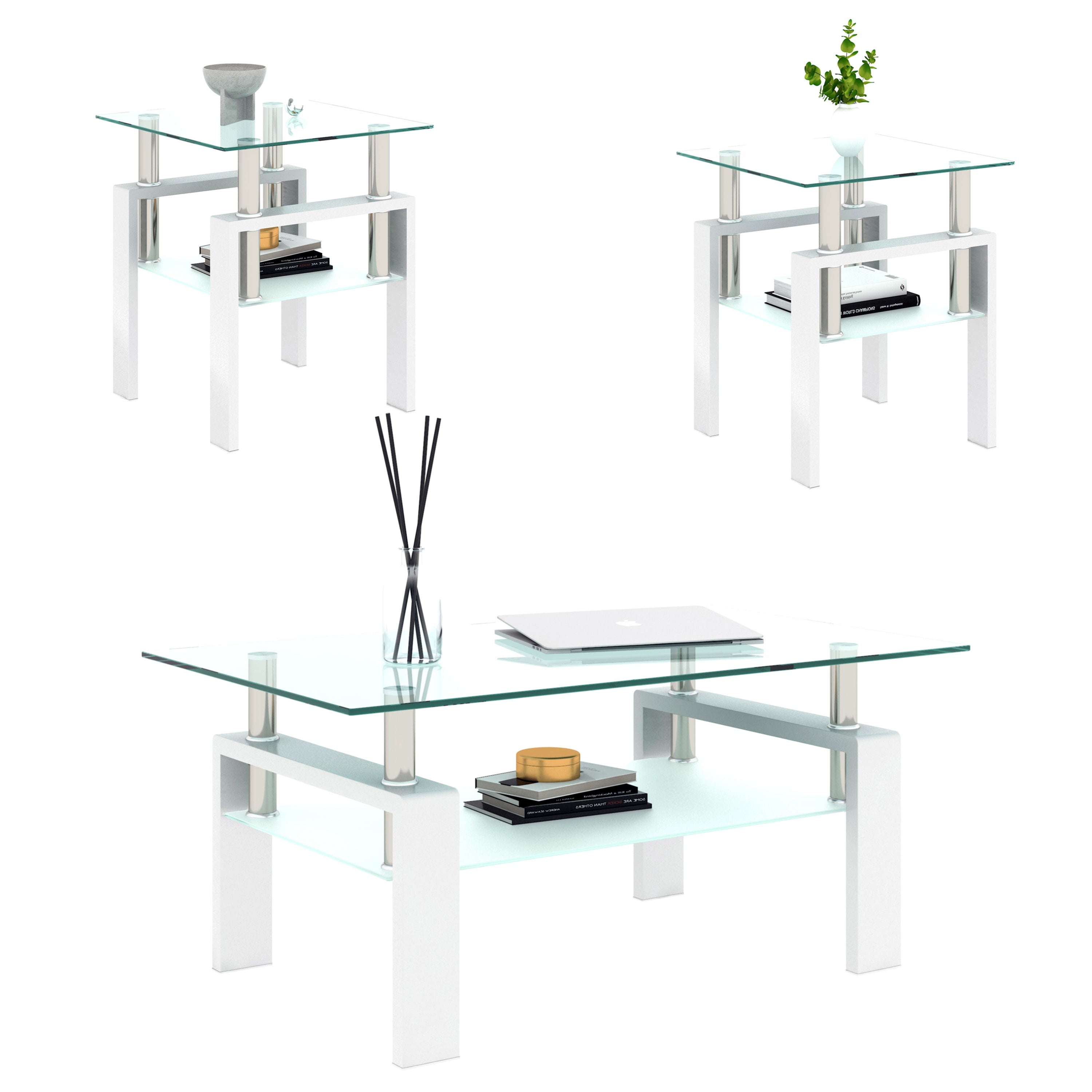 Modern Tempered Glass Tea Table, End Square Table For Living Room