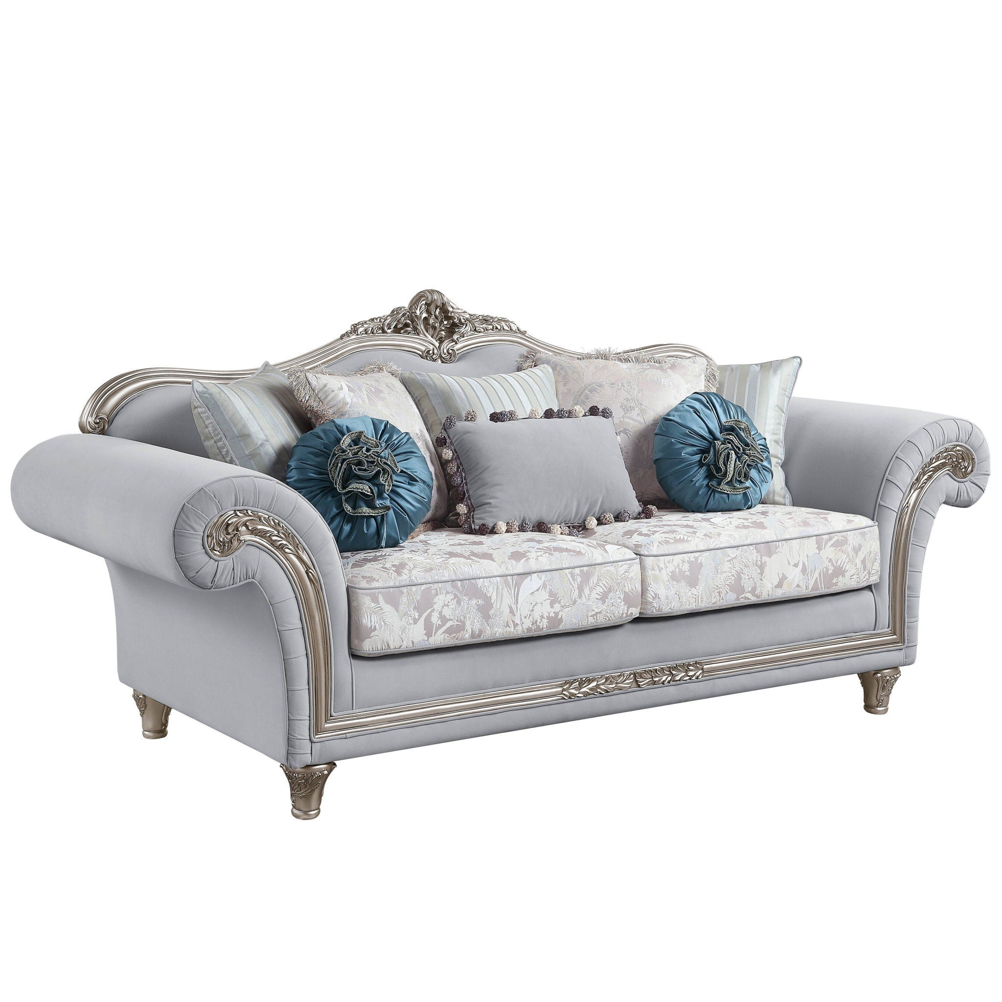 Linen Sofa And Toss Pillows With Platinum Legs - Light Gray