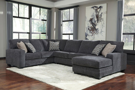 Tracling - Sectional Dark Gray 3-Piece Sectional with Right-Arm Facing Chaise by Benchcraft® | Bel Furniture