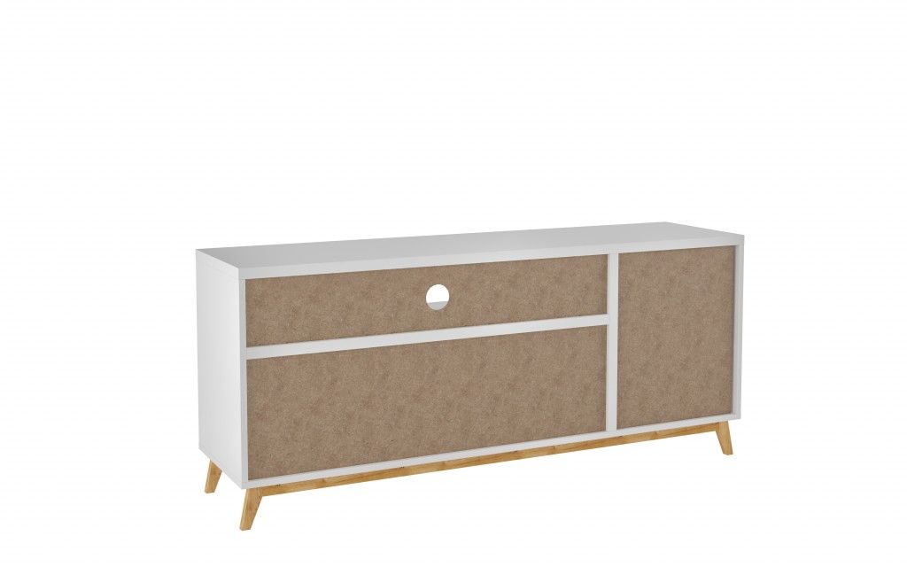 Modern Long Door TV Stand - White / Natural